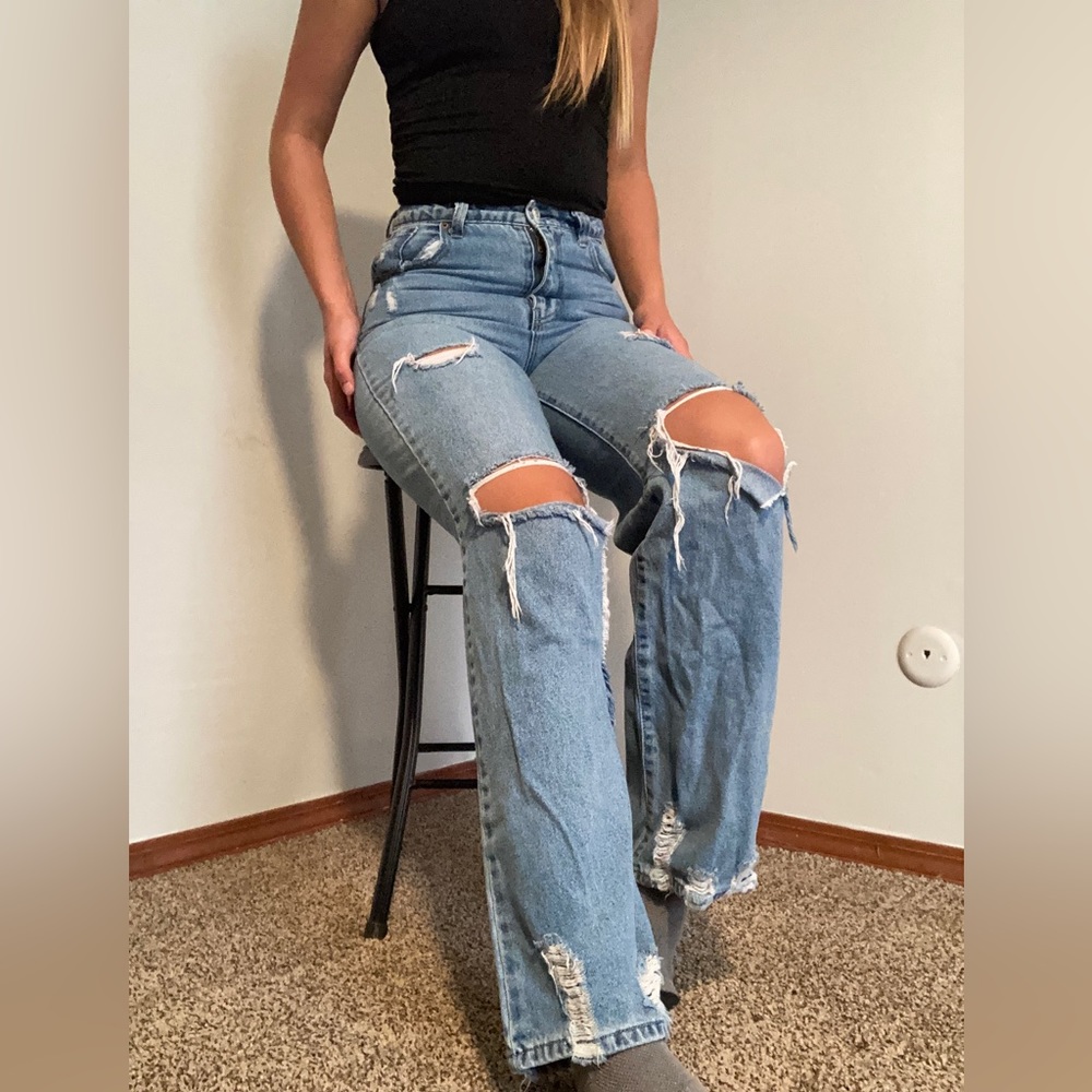 Light Wash Distressed Skater Jeans